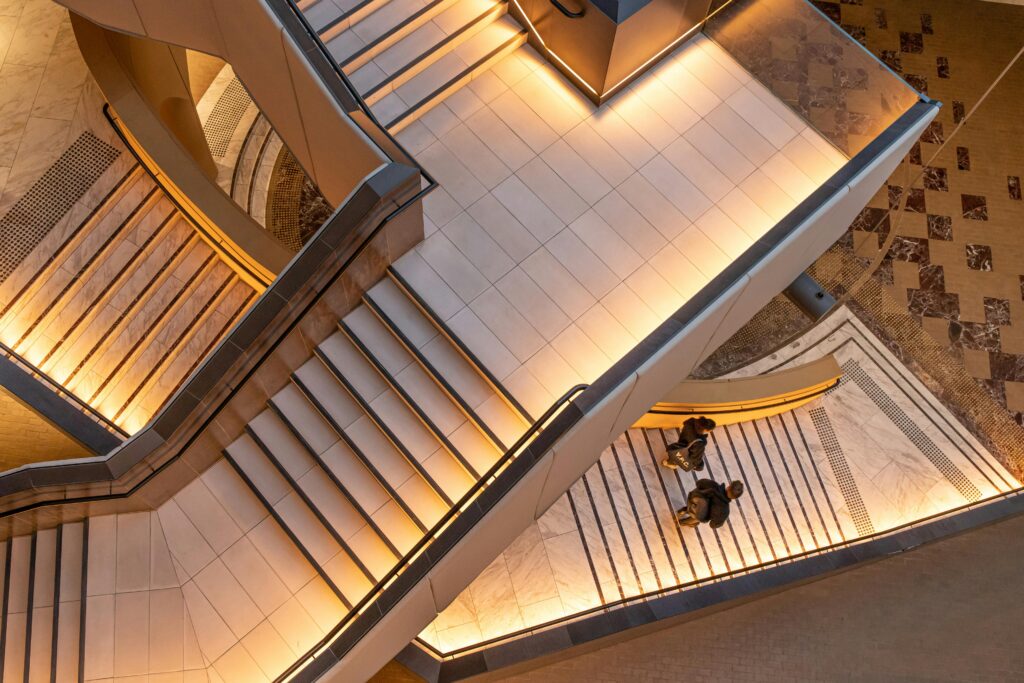Contemporary indoor staircase captured from above in Melbourne, showcasing modern architecture.